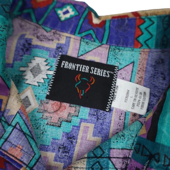 Vintage Frontier Series Allover Southwestern Aztec Print Button Up Shirt - Picture 5 of 8